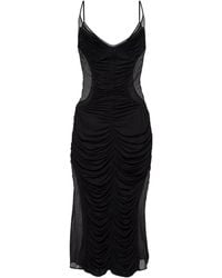 Mugler - Pleated Mesh Midi Dress - Lyst