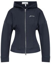 Ganni - Logo Embroidered Zipped Hoodie - Lyst