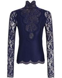 Rabanne - Rabanne Long-Sleeve Lace Jersey Top - Lyst