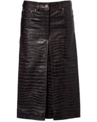 Rabanne - Pleated Croc-Effect Leather Midi Skirt - Lyst
