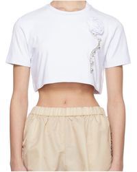 Area - Crystal-Embellished Cropped T-Shirt - Lyst