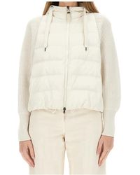Brunello Cucinelli - Water-Resistant Matte Nylon Hooded Down Jacket With Knit Sleeves And Monili - Lyst