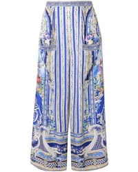 CAMILLA - Printed Silk-Satin Wide-Leg Pants - Lyst