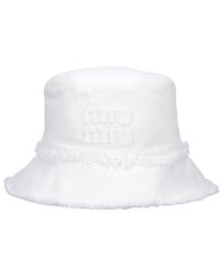 Miu Miu Striped Bucket Hat in White | Lyst