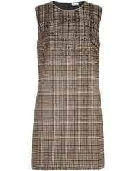 Brunello Cucinelli - Checked Alpaca And Wool Mini Dress With Dazzling Degradé-Embroidery - Lyst