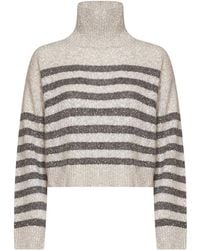 Brunello Cucinelli - Mother-Of-Pearl And Soft Wool And Cashmere Sweater With Dazzling Stripes - Lyst