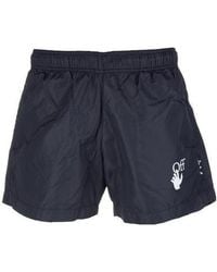 Off-White c/o Virgil Abloh - Logo Print Swim Shorts - Lyst