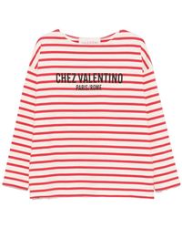 Valentino - Striped Logo Printed Crewneck T-Shirt - Lyst