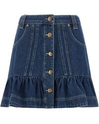 FARM Rio - Button-Front Ruffled Denim Skirt - Lyst