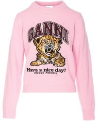 Ganni - Graphic Intarsia Knitted Sweater - Lyst
