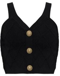 Balmain - Quilted-Knit Button-Up Top - Lyst