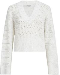 Brunello Cucinelli - Openwork V-Neck Knitted Sweater - Lyst