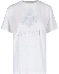 Isabel Marant - Sustainable Linen T-Shirt With Metallic Logo - Lyst