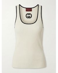 Gucci - Sleeveless Top With Gg Embroidery On The Rear And Ribbed Knit - Lyst