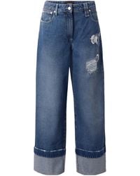 Simone Rocha - Embellished Distressed Wide-Leg Jeans - Lyst