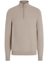 ZEGNA - Light Taupe Vellus Aureum Zip Mock Neck - Lyst