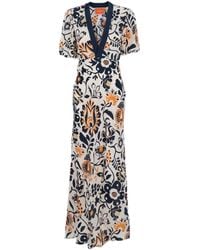 La DoubleJ - Floral Embroidered Crepe De Chine Marlene Dress - Lyst