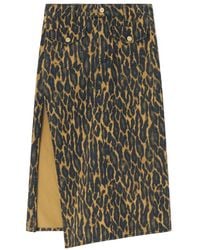 Ganni - Leopard Print Denim Midi Skirt - Lyst