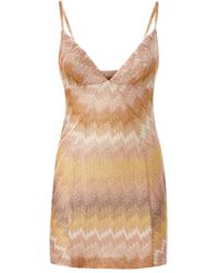 Missoni - Deep Neckline Sleeveless Lamé Mini Dress - Lyst