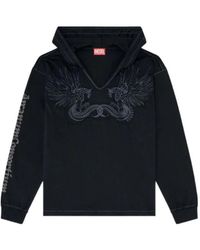 DIESEL - Embroidered-Patch V-Neck Hoodie - Lyst