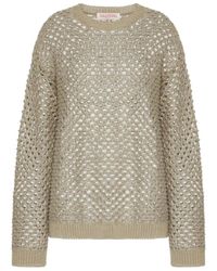 Valentino - Open-Knit Straight Hem Crewneck Jumper - Lyst