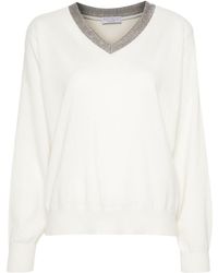 Brunello Cucinelli - Long-Sleeve V-Neck Sweater - Lyst