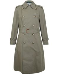 Lacoste - Khaki Double-Breasted Mid-Length Trench Coat - Lyst