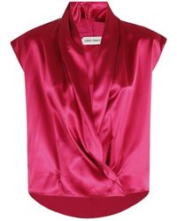 Alberta Ferretti - Glossy Sleeveless Satin Shirt - Lyst