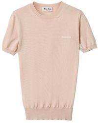 Miu Miu - Logo Jacquard Fine-Knit Top - Lyst