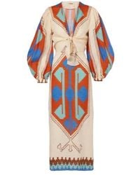 Johanna Ortiz - Printed Tie-Detail Linen Midi Dress - Lyst