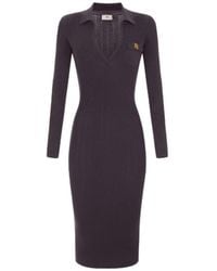Elisabetta Franchi - V-Neck Ribbed Midi Dress - Lyst
