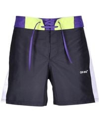 Off-White c/o Virgil Abloh - Logo Printed Drawstring Swim Shorts - Lyst