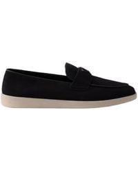 Prada - Logo Plaque Almond Toe Loafers - Lyst