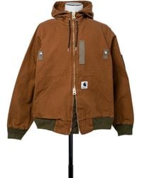 Sacai - X Carhartt Wip Logo Patch Zip-Up Hooded Bomber Jacket - Lyst