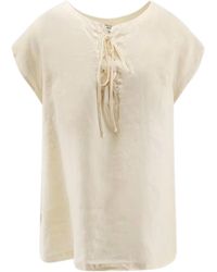 Aspesi - Lace-Up Short-Sleeve Blouse - Lyst