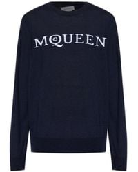 McQueen - Logo Intarsia-Knit Crewneck Jumper - Lyst