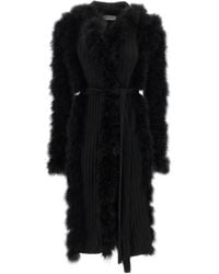 The Attico - The Feather-Trim Belted Knit Coat - Lyst