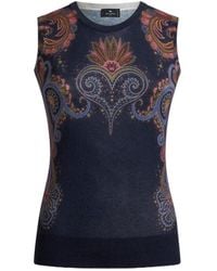 Etro - Sleeveless Silk And Cashmere Top With Placed Paisley Print - Lyst