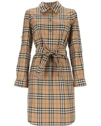 Burberry - Vintage Check-Pattern Belted Shirt Dress - Lyst