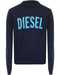 DIESEL - Contrast Big Logo Crewneck Knit Sweater - Lyst