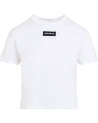 Miu Miu - Logo-Patch Cropped T-Shirt - Lyst