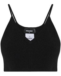 DSquared² - Logo Plaque V-Neck Ribbed Cropped Top - Lyst