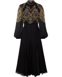 Saloni - Jacqui-B Lace-Up Printed Midi Dress - Lyst