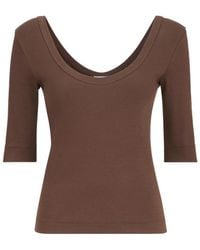 Brunello Cucinelli - Stretch Cotton Ribbed Jersey T-Shirt With Monili - Lyst