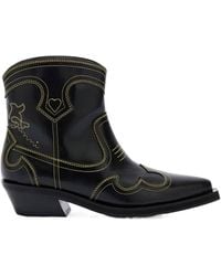 Ganni - Low Shaft Embroidered Western Boots - Lyst