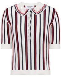 Thom Browne - Crochet Stitch Rwb Stripe Polo Shirt - Lyst