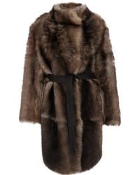 Yves Salomon - Shearling Coat With High Neck And Front Belt Closure - Lyst