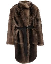 Yves Salomon - Shearling Coat With High Neck And Front Belt Closure - Lyst