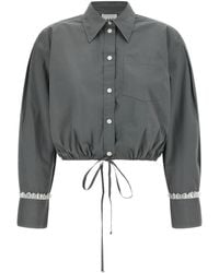 Ganni - Cropped Lace-Trim Shirt - Lyst