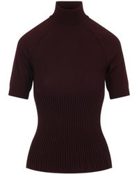 Alaïa - Alaïa Ribbed High Neck Top - Lyst